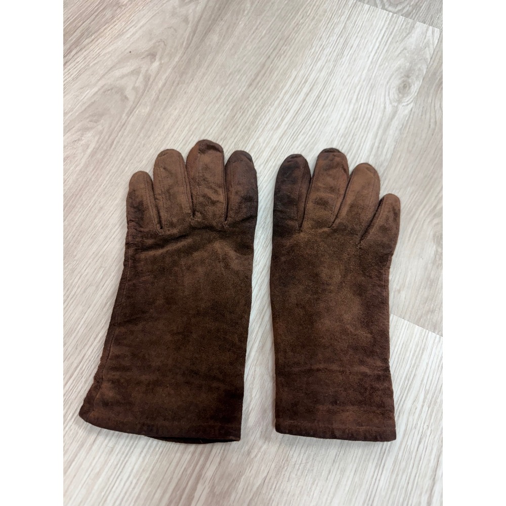 Vintage Dark Brown Suede Leather Gloves Women Mid Length Chocolate Warm Winter